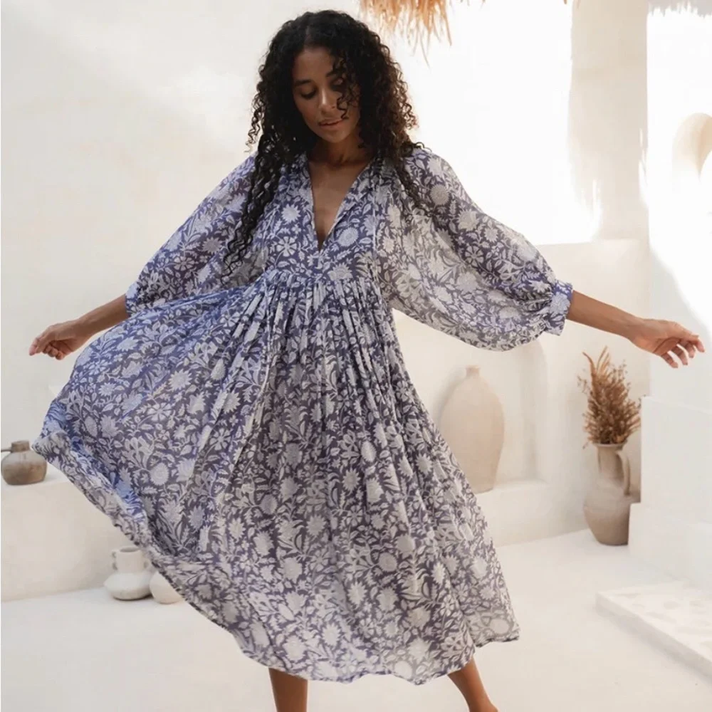 NWT Daughters of India Kyra Midi Dress ~ Blue Iris XXL (12-14) - Picture 2 of 15